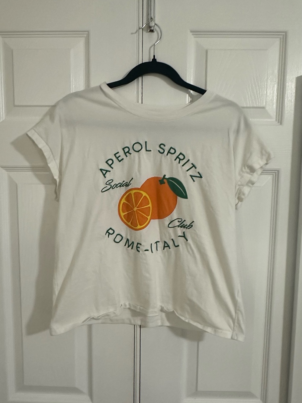 Green Envelope White Aperol Spritz Graphic Tee with Orange & Green Print